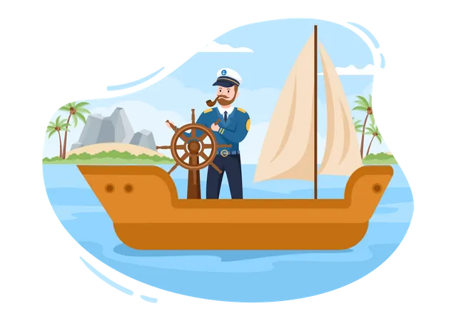 Capitán de barco navegando  Ilustración