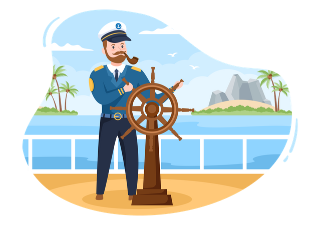 Capitán de crucero montando un barco  Ilustración