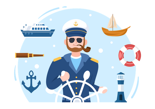 Capitão de navio masculino  Ilustração