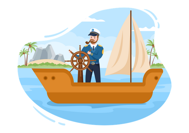 Capitão de navio navegando  Ilustração