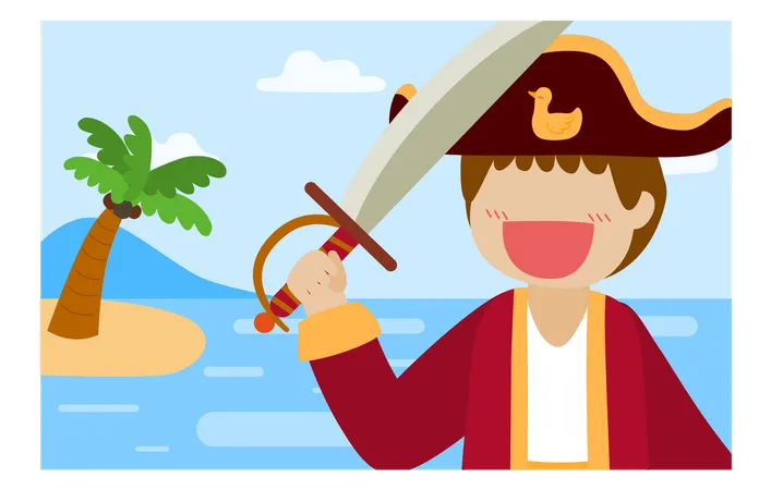 Pacote Pirata Homem E Menino Salada Usam Binoculo Em Navio E Lula No Mar Desenho Desenho Em Personagem De Desenho Animado Ilustracao Vetorial Plana Ilustração