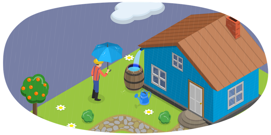 Captação de água da chuva  Ilustração
