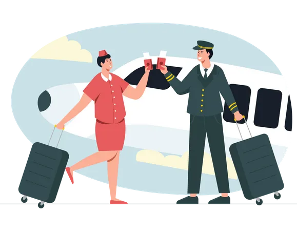 Captain and Air Hostess holding c  Illustration