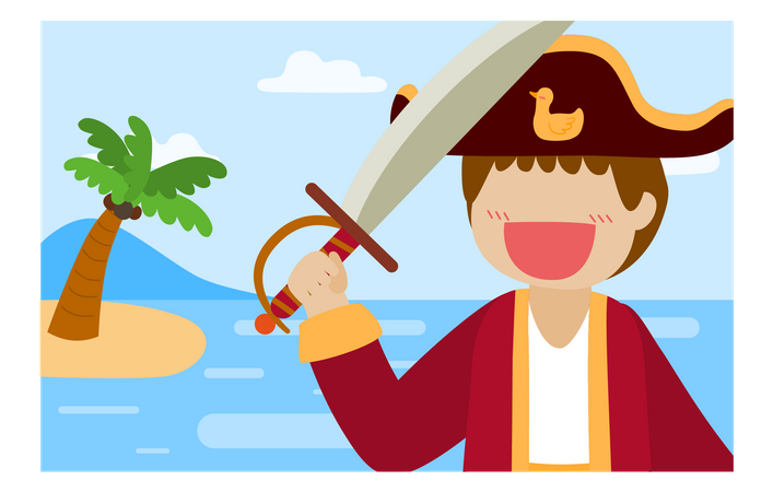 Captain pirate holding sword  Illustration