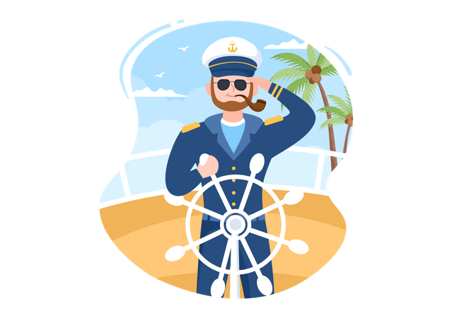 Captain sailing on ship  Illustration