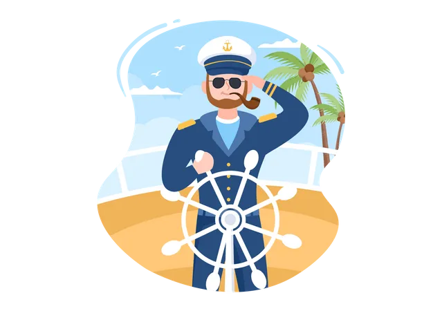 Captain sailing on ship  Illustration