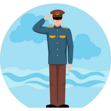 Captain stands in saluting position Illustration