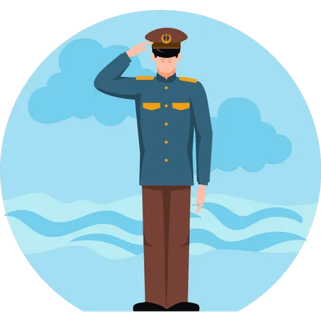 Captain stands in saluting position  Illustration