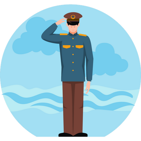 Captain stands in saluting position  Illustration