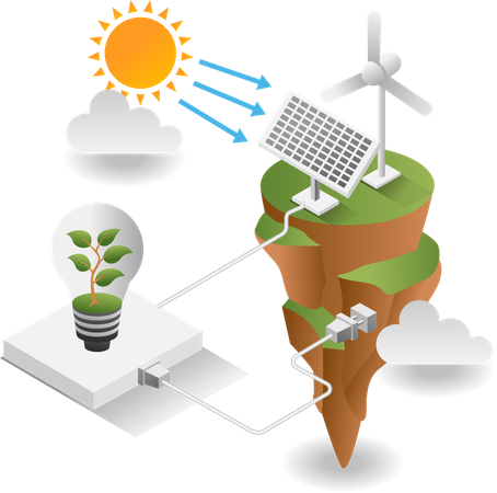 Captação de energia solar através de painel solar  Ilustração