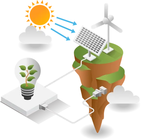 Captação de energia solar através de painel solar  Ilustração