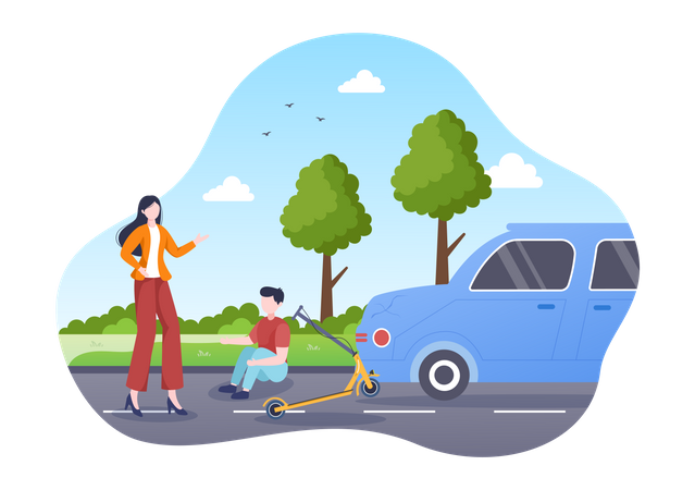 Car Accident with scooter  Illustration