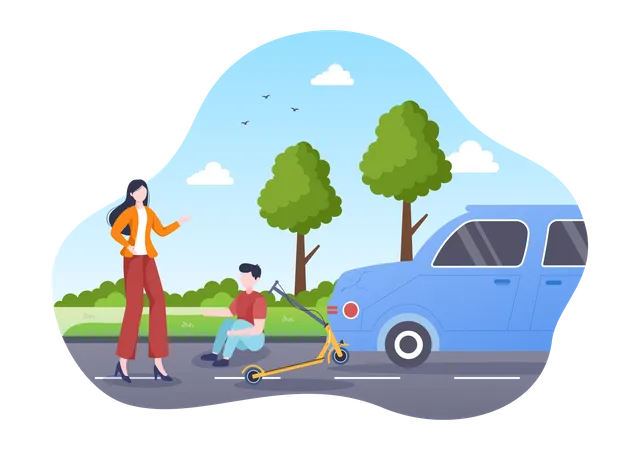Car Accident with scooter  Illustration