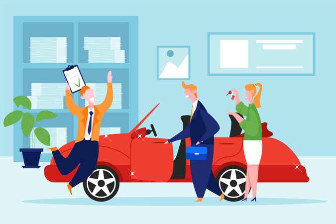 Car agent happy when customer bought car Illustration