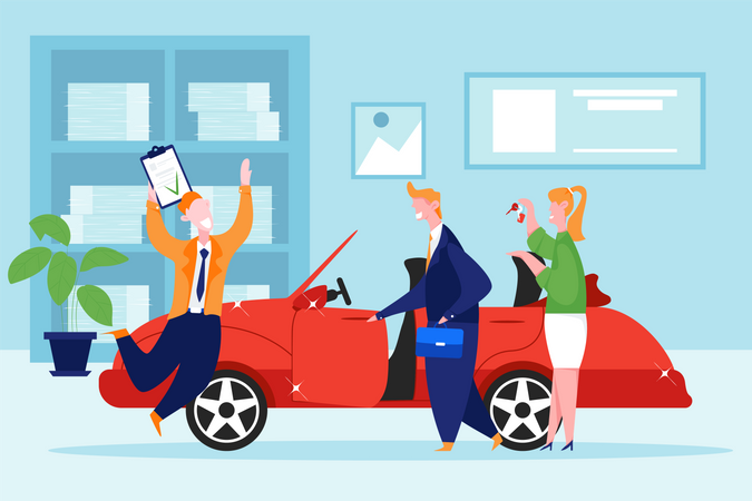 Car agent happy when customer bought car  Illustration