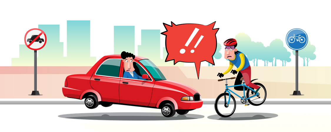 Car and bicycle accident  Illustration