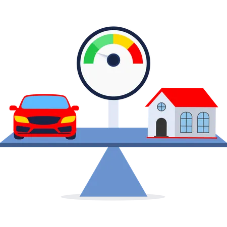 Car and house balancing  Illustration