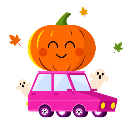 Car and pumpkin  Illustration