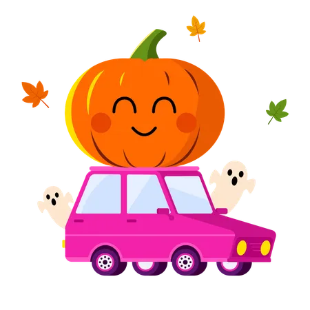 Car and pumpkin  Illustration