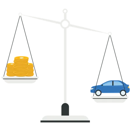 Car and stack of money on the scale  Illustration