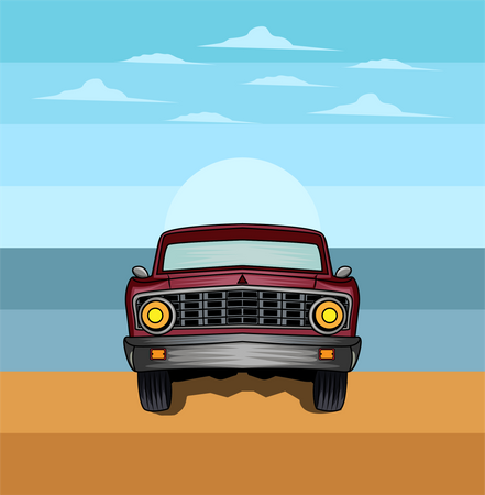 Car at beach  Illustration
