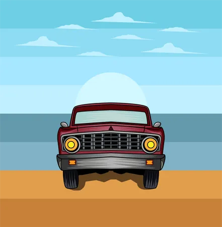Car at beach  Illustration