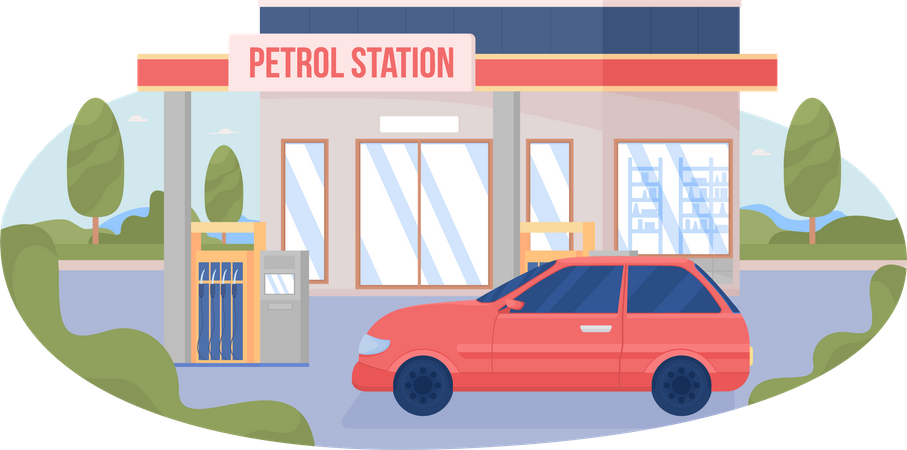 Car at city gas station Illustration