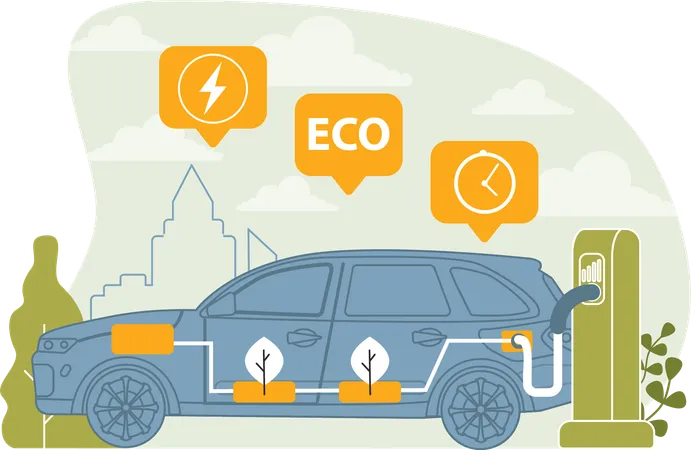 Car being refueled with petrol at petrol pump  Illustration