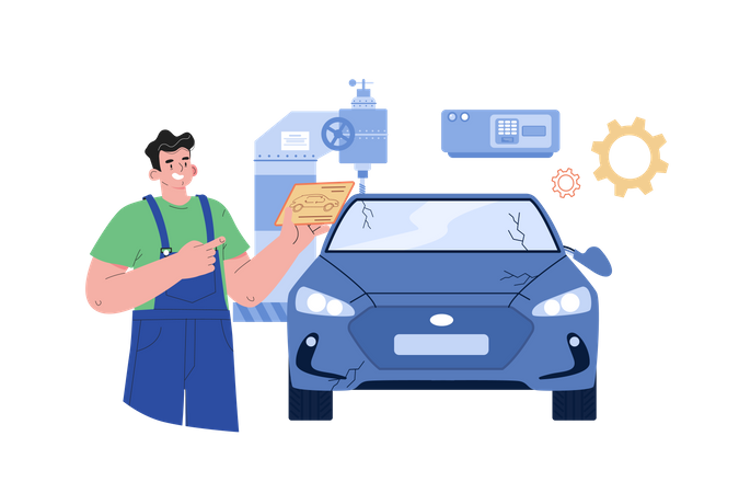 Car Body Frame Repair Due to Cracks  Illustration