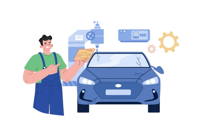 Car Body Frame Repair Due to Cracks  Illustration