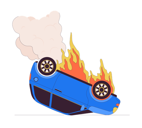 Car burning on accident  イラスト