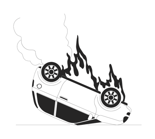Car burning on accident  イラスト