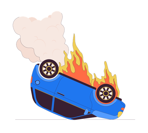 Car burning on accident  Illustration