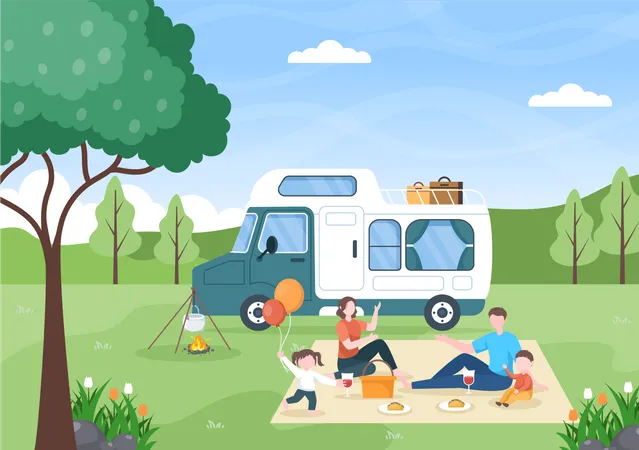 Car Camping to Adventure Illustration
