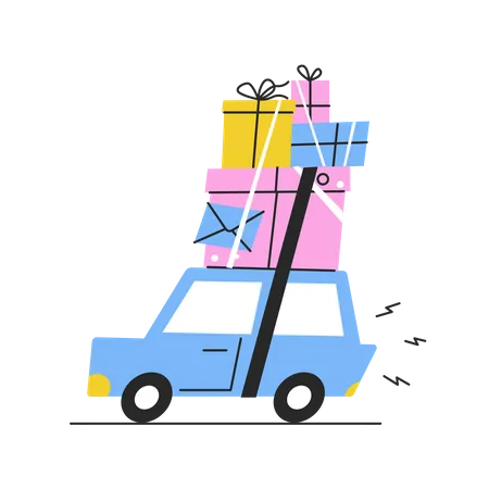 Car carrying on Gift  Illustration