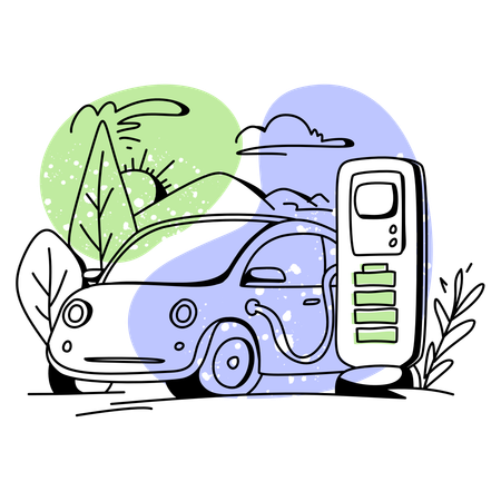 Car charging at electric charging station  Illustration