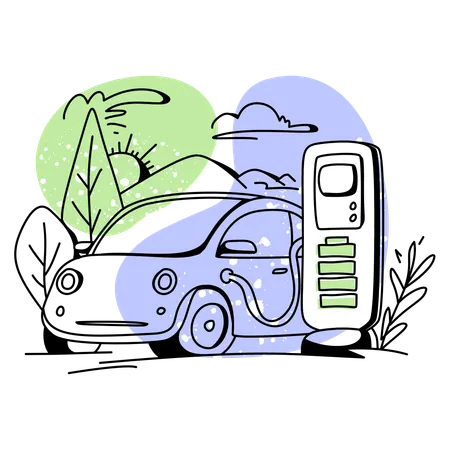 Car charging at electric charging station  Illustration