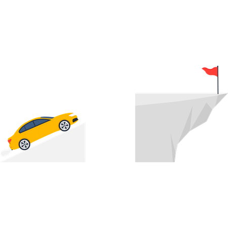 目的地に到着するために坂を登る車  イラスト