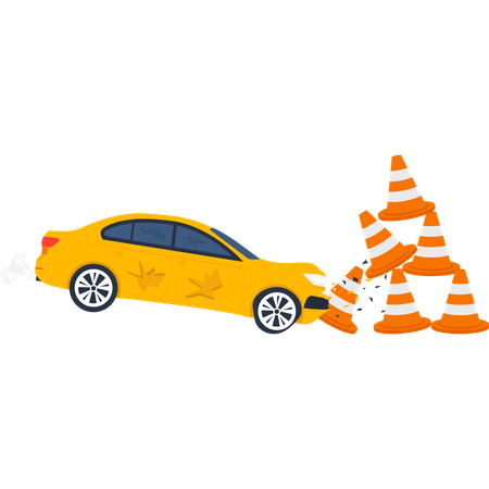 交通コーンによる自動車衝突事故  イラスト