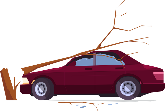 Car Crash With Tree  Illustration