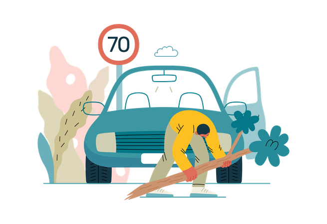 Car crashes with big tree  Illustration