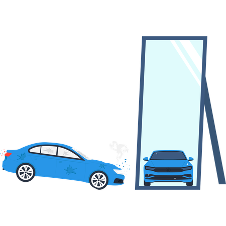 反射による車の衝突  イラスト