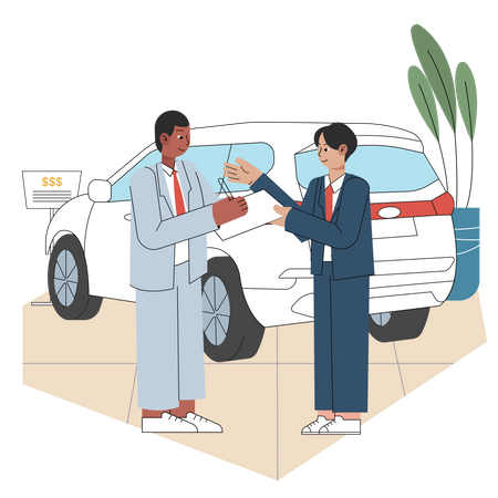 Car dealer signing contract  Illustration