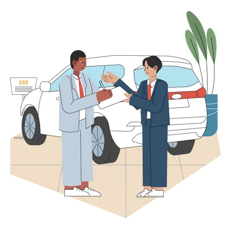 Car dealer signing contract  Illustration