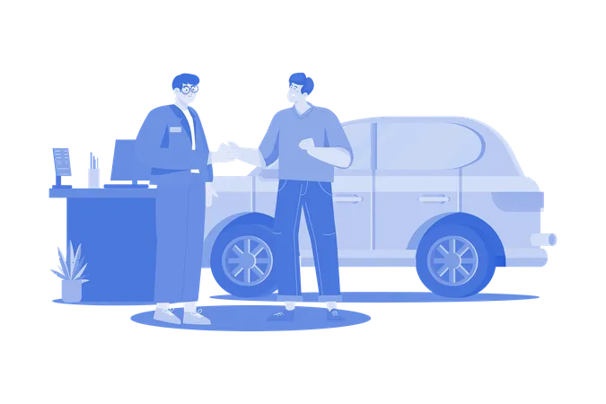 Car Dealership Seller Greeting Customer  Illustration