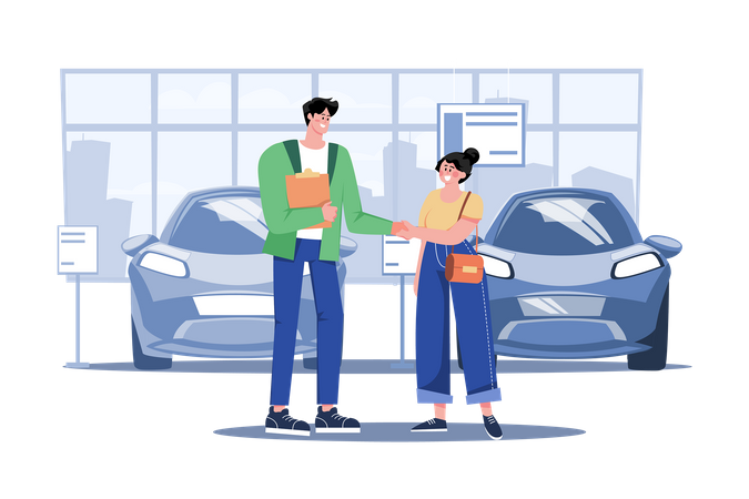 Car Dealership Seller Greeting Customer  Illustration