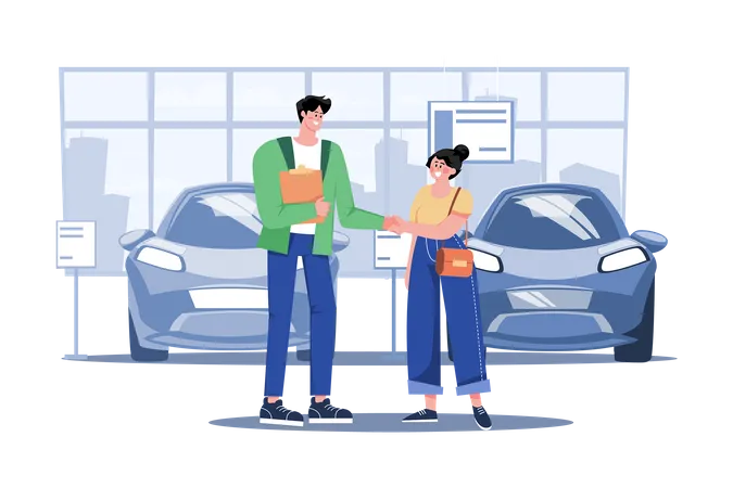 Car Dealership Seller Greeting Customer  Illustration