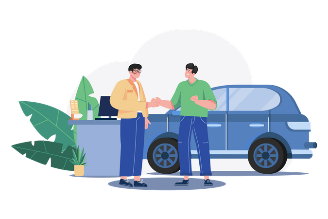 Car Dealership Seller Greeting Customer  Illustration