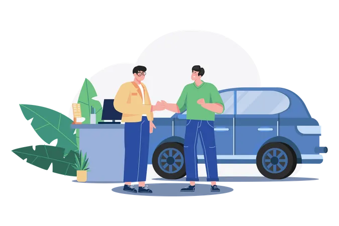 Car Dealership Seller Greeting Customer  Illustration