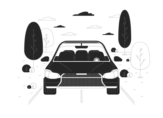 Car driving along rural road  Illustration